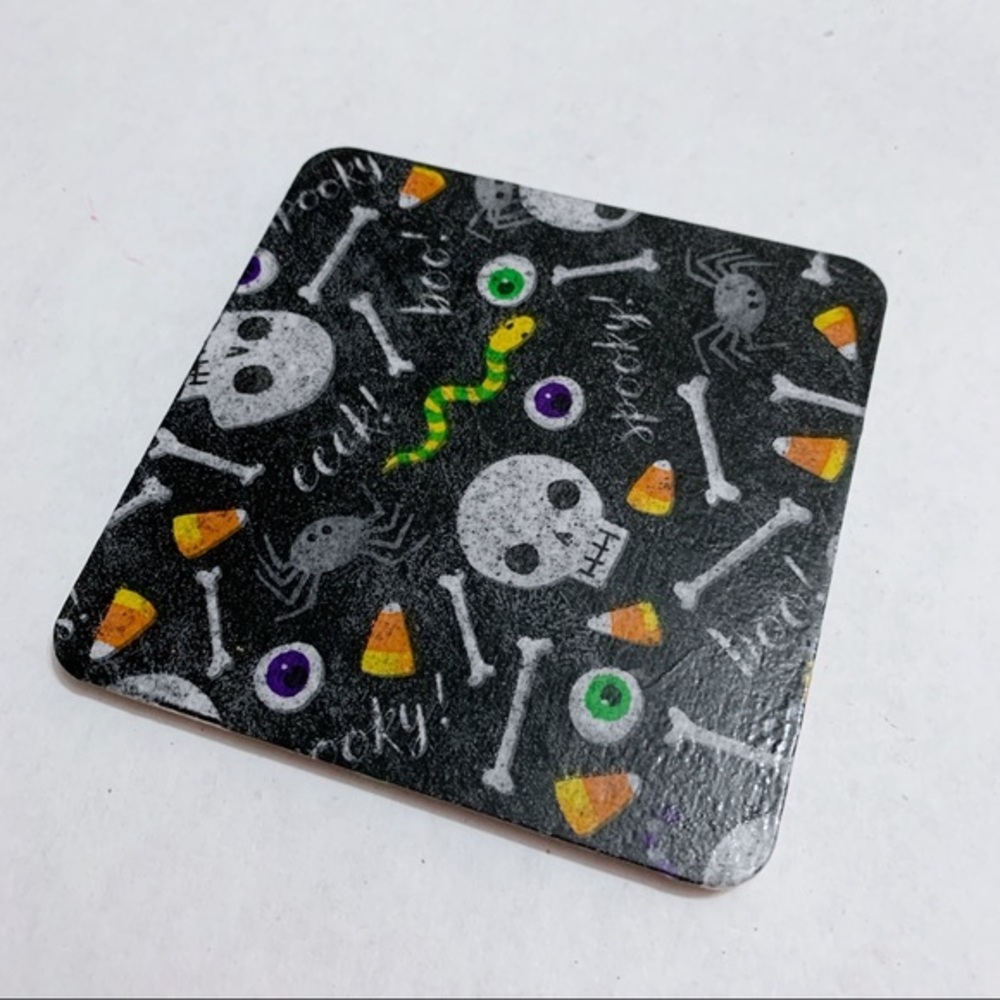 Cup Coasters, Halloween Skull Candy Corn Coasters, Coaster Set, Wooden Coasters